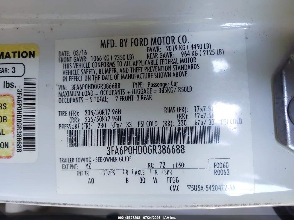 3FA6P0HD0GR386688 2016 FORD FUSION photo no. 9
