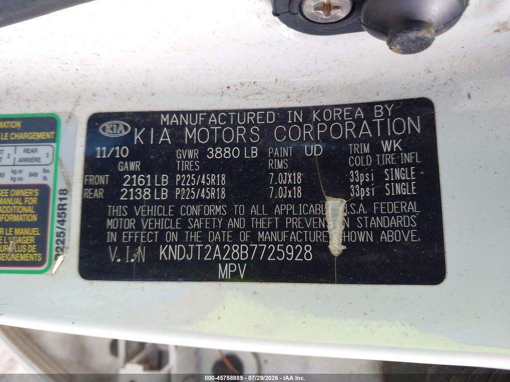 KNDJT2A28B7725928 2011 KIA SOUL photo no. 9