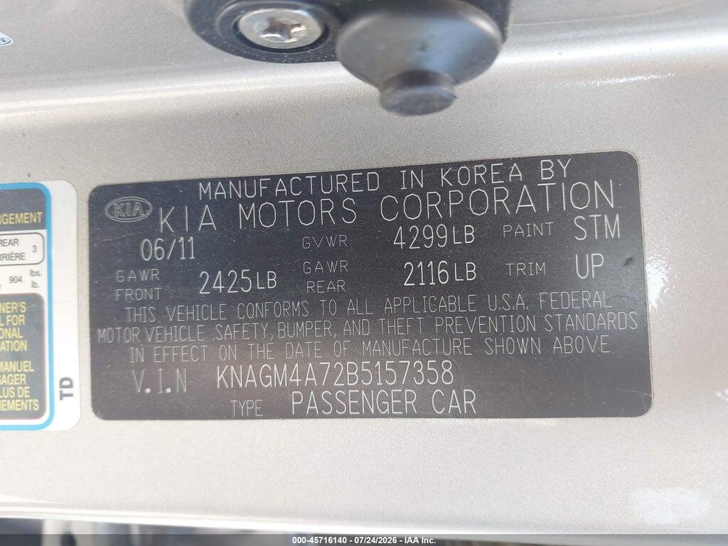 KNAGM4A72B5157358 2011 KIA OPTIMA photo no. 9
