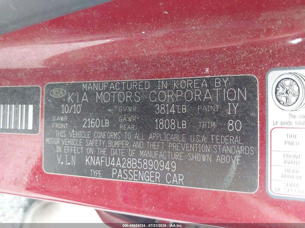 KNAFU4A28B5890949 2011 KIA FORTE photo no. 9