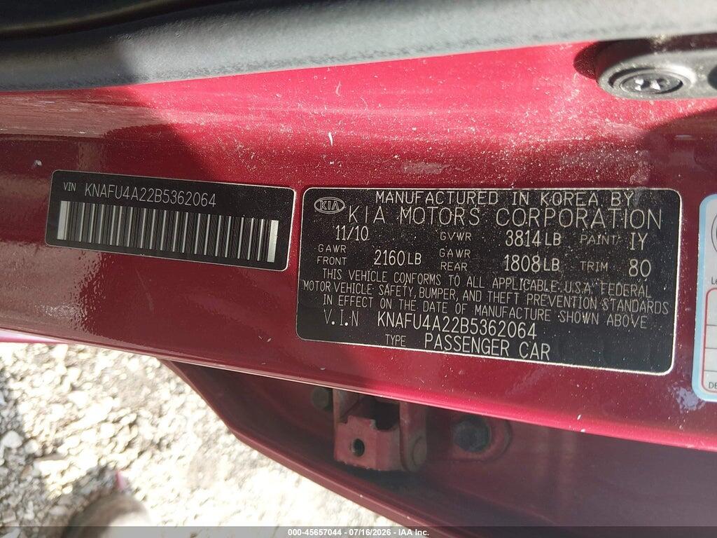 KNAFU4A22B5362064 2011 KIA FORTE photo no. 9