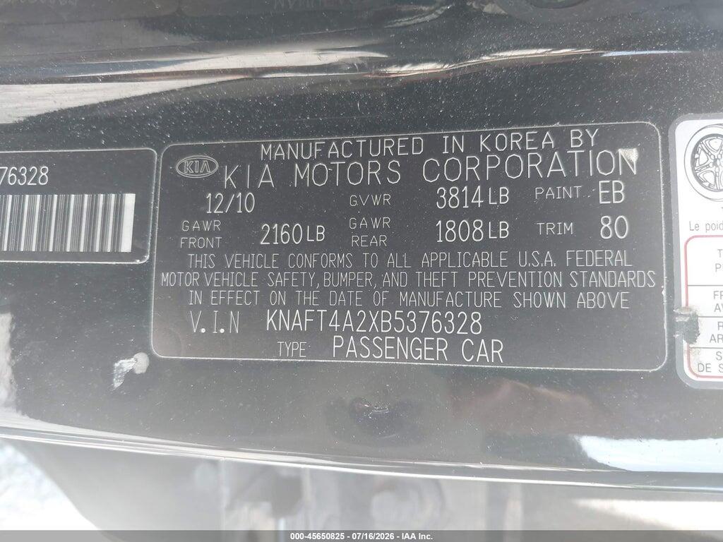 KNAFT4A2XB5376328 2011 KIA FORTE photo no. 9