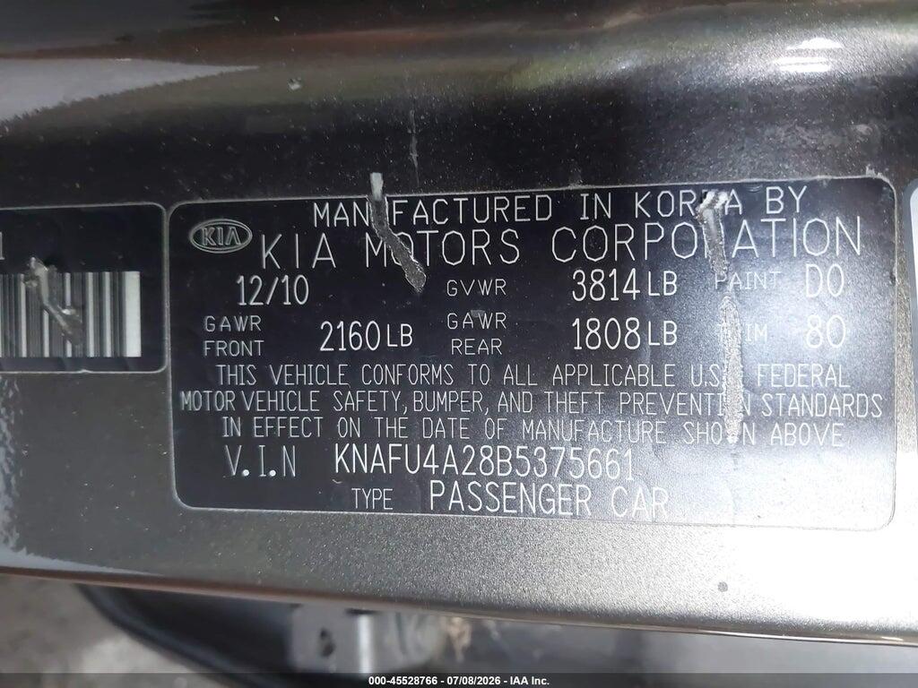 KNAFU4A28B5375661 2011 KIA FORTE photo no. 9