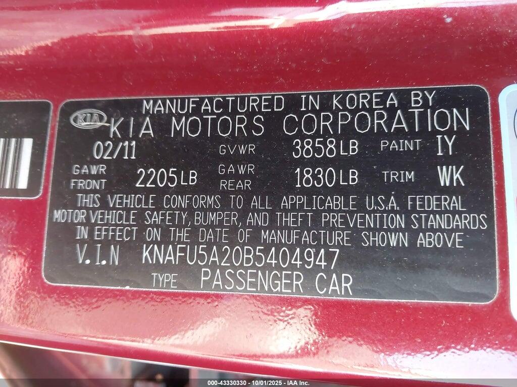 KNAFU5A20B5404947 2011 KIA FORTE photo no. 9