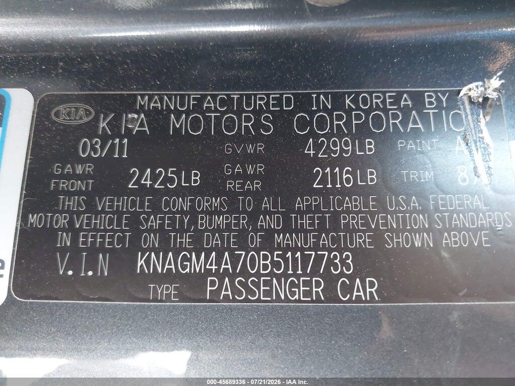 KNAGM4A70B5117733 2011 KIA OPTIMA photo no. 9