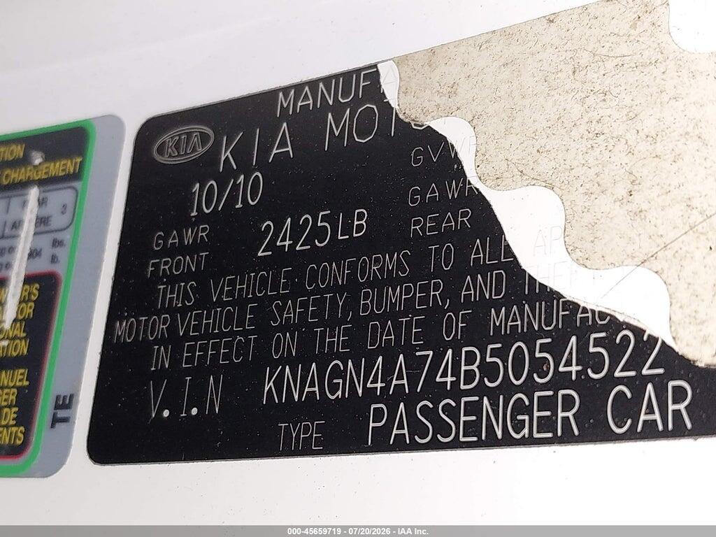 KNAGN4A74B5054522 2011 KIA OPTIMA photo no. 9