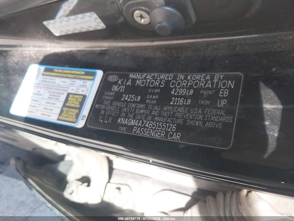 KNAGM4A74B5155126 2011 KIA OPTIMA photo no. 9