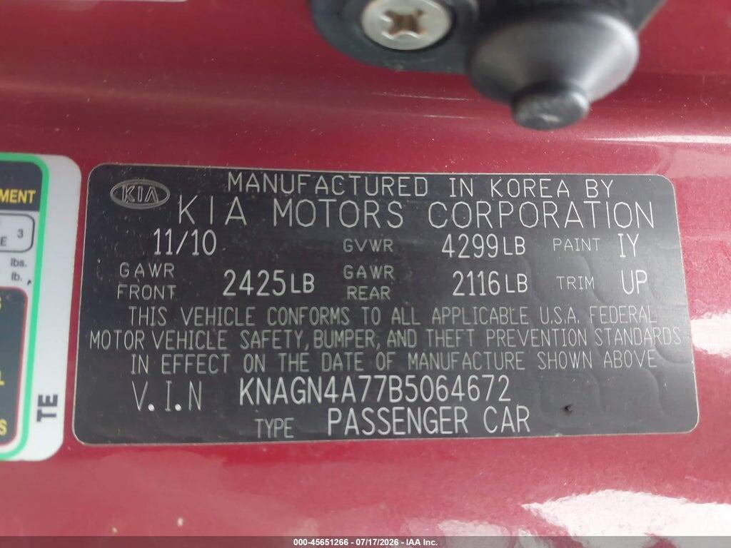 KNAGN4A77B5064672 2011 KIA OPTIMA photo no. 9