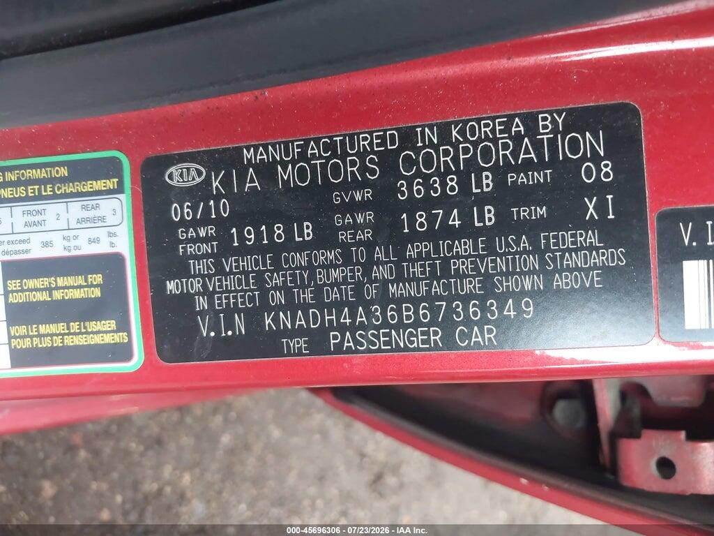 KNADH4A36B6736349 2011 KIA RIO photo no. 9