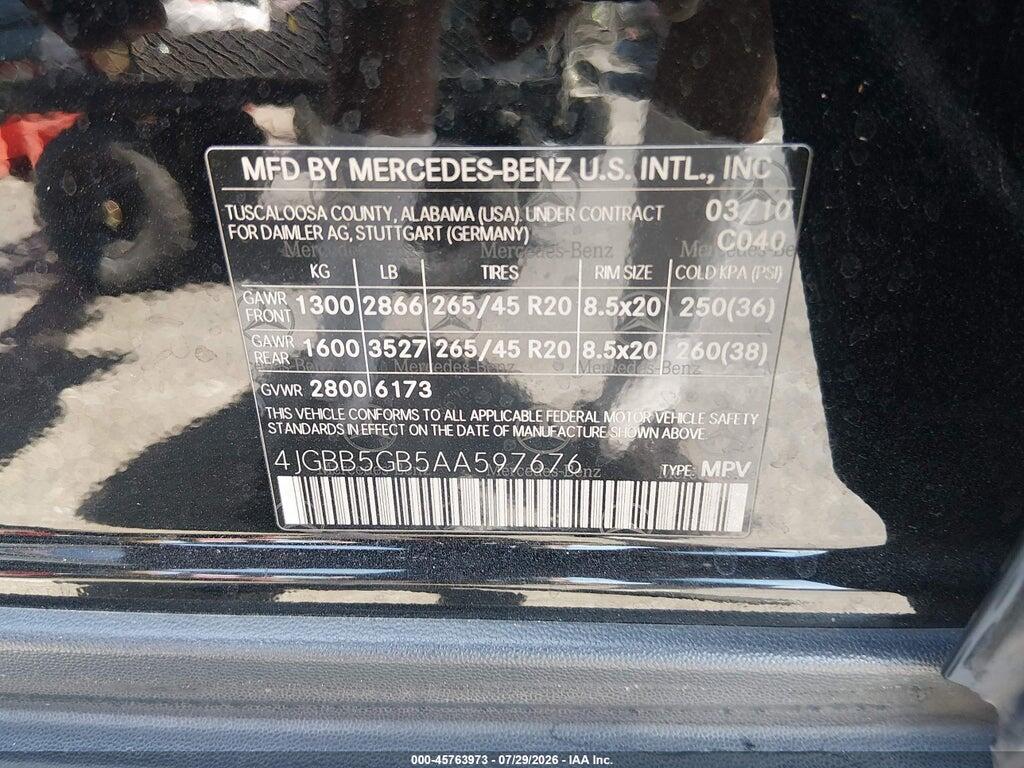 4JGBB5GB5AA597676 2010 MERCEDES-BENZ ML 350 photo no. 9