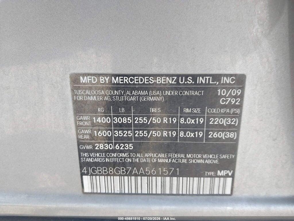 4JGBB8GB7AA561571 2010 MERCEDES-BENZ ML 350 photo no. 9