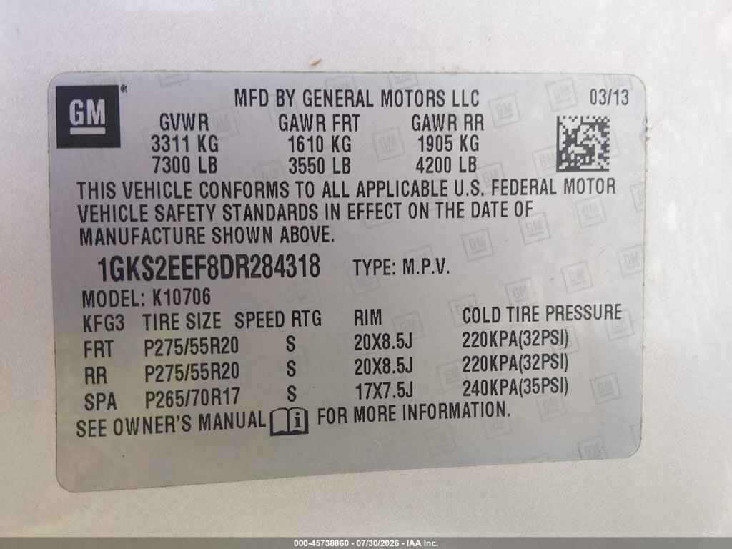 1GKS2EEF8DR284318 2013 GMC YUKON photo no. 9