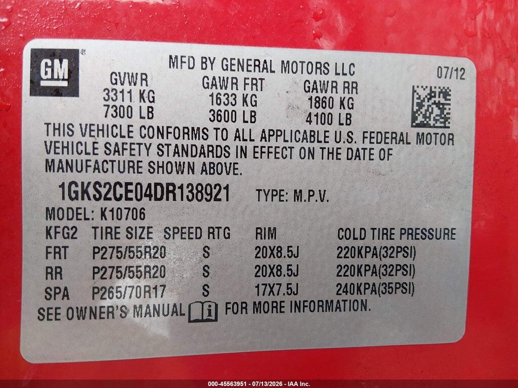 1GKS2CE04DR138921 2013 GMC YUKON photo no. 9