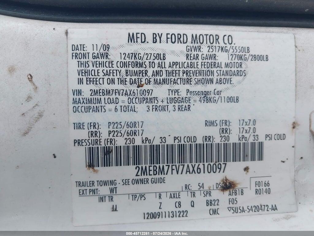 2MEBM7FV7AX610097 2010 MERCURY GRAND MARQUIS photo no. 9