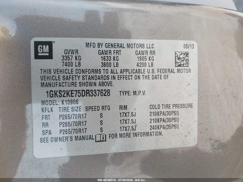 1GKS2KE75DR337628 2013 GMC YUKON XL 1500 photo no. 9