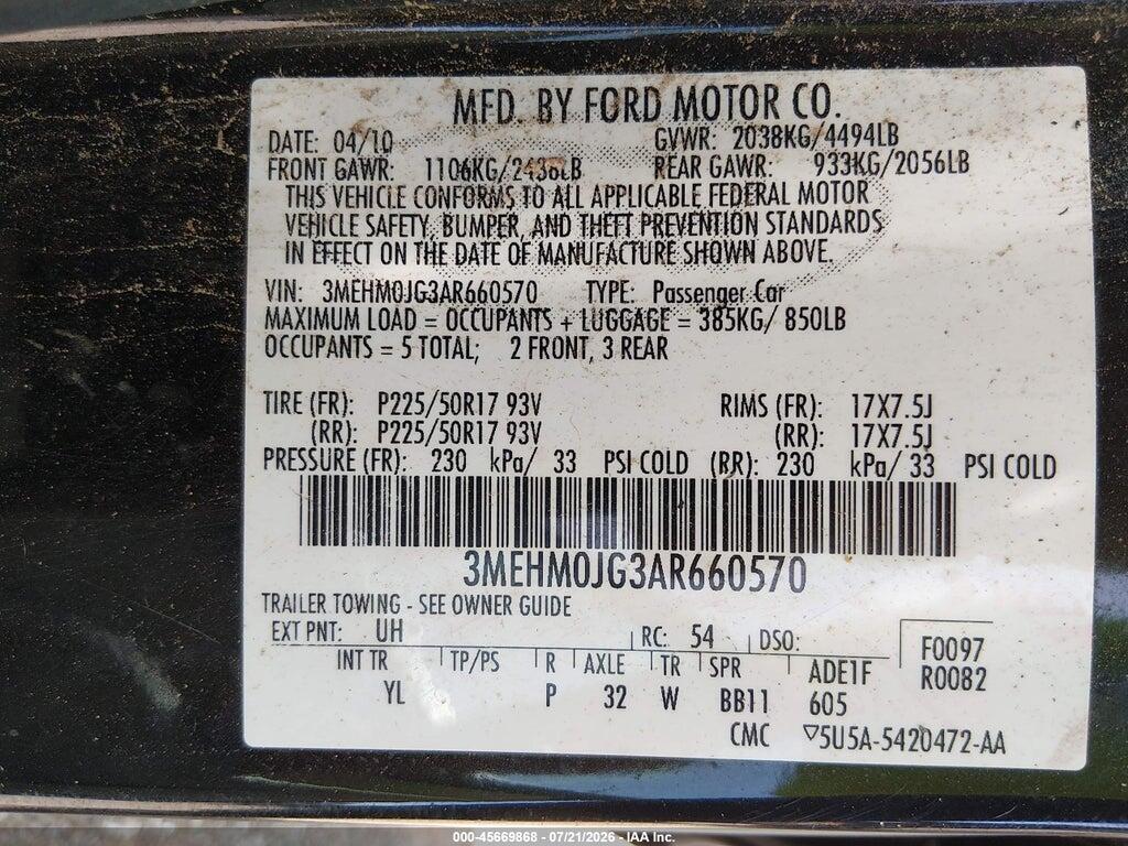 3MEHM0JG3AR660570 2010 MERCURY MILAN photo no. 9