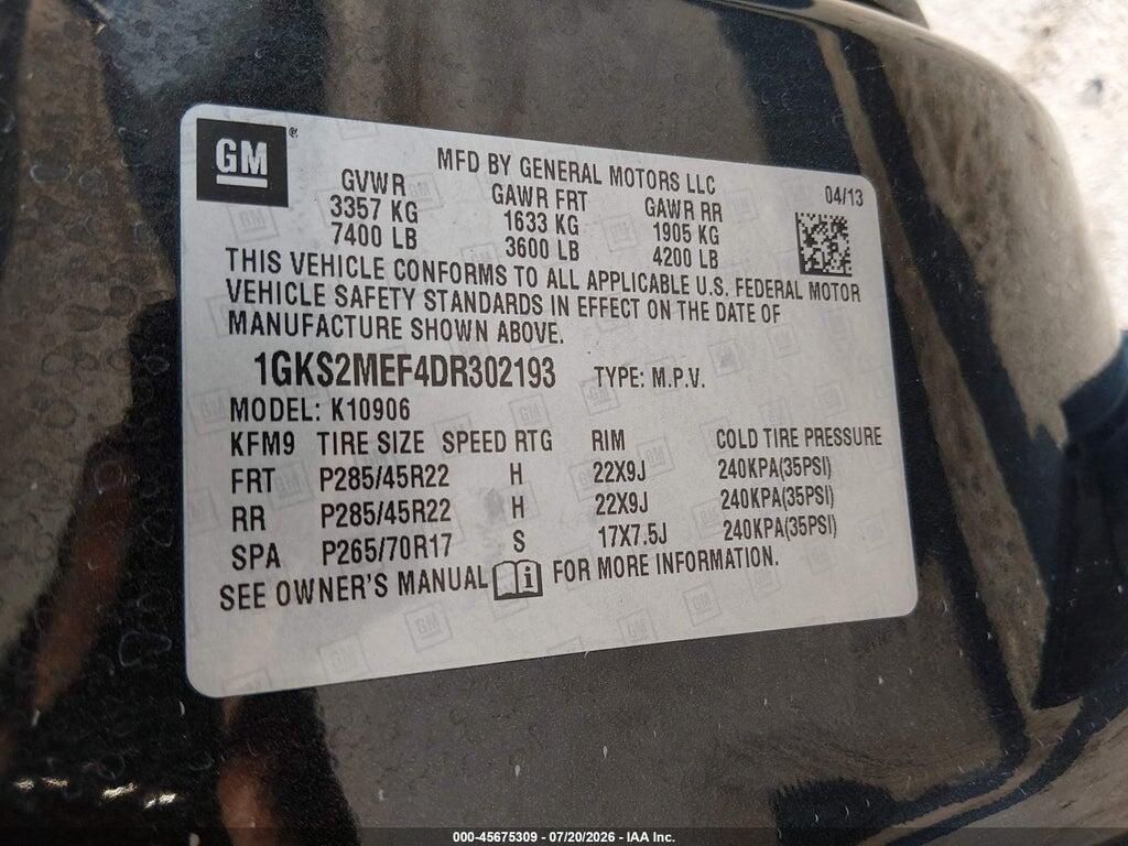 1GKS2MEF4DR302193 2013 GMC YUKON XL 1500 photo no. 9