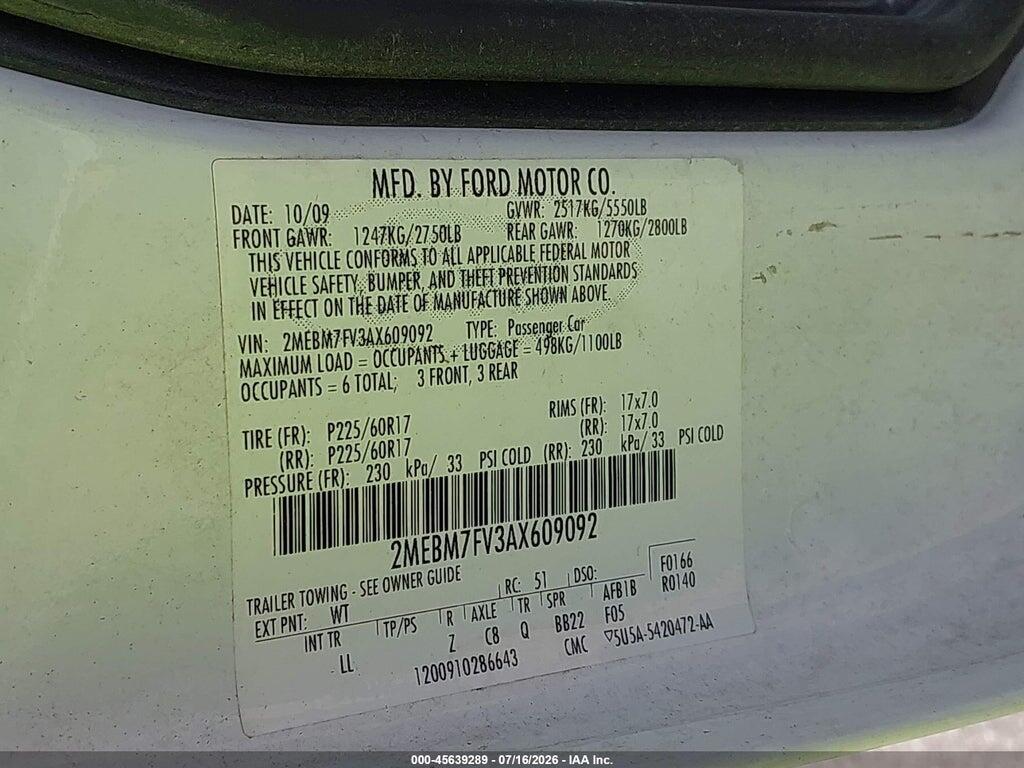 2MEBM7FV3AX609092 2010 MERCURY GRAND MARQUIS photo no. 9