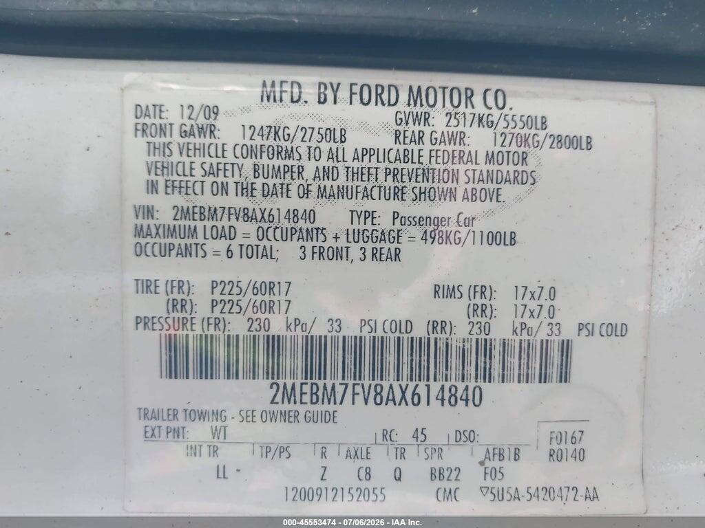 2MEBM7FV8AX614840 2010 MERCURY GRAND MARQUIS photo no. 9