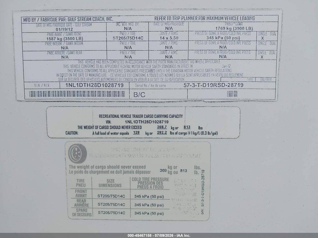 1NL1DTH28D1028719 2013 GULFSTREAM VISA 19RDS TRAVEL TRAILER photo no. 9