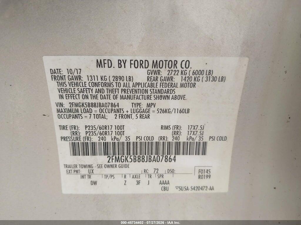2FMGK5B88JBA07864 2018 FORD FLEX photo no. 9