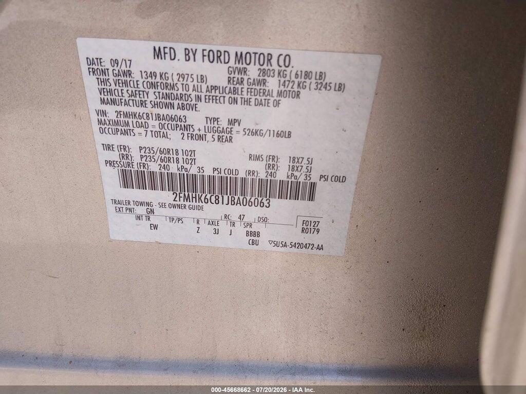 2FMHK6C81JBA06063 2018 FORD FLEX photo no. 9