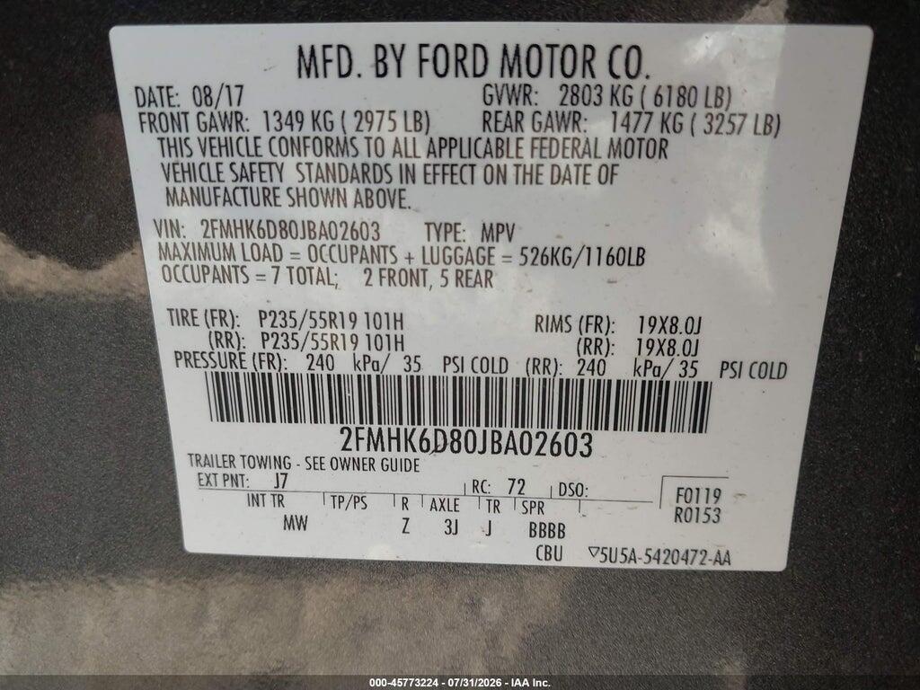 2FMHK6D80JBA02603 2018 FORD FLEX photo no. 9