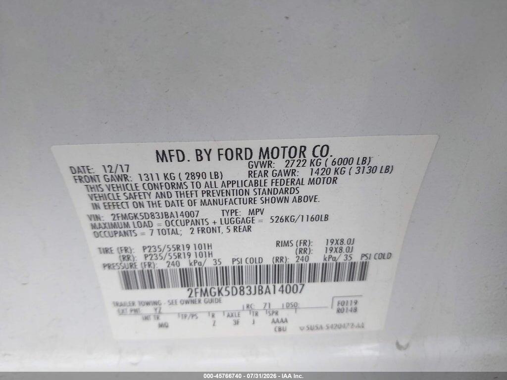 2FMGK5D83JBA14007 2018 FORD FLEX photo no. 9