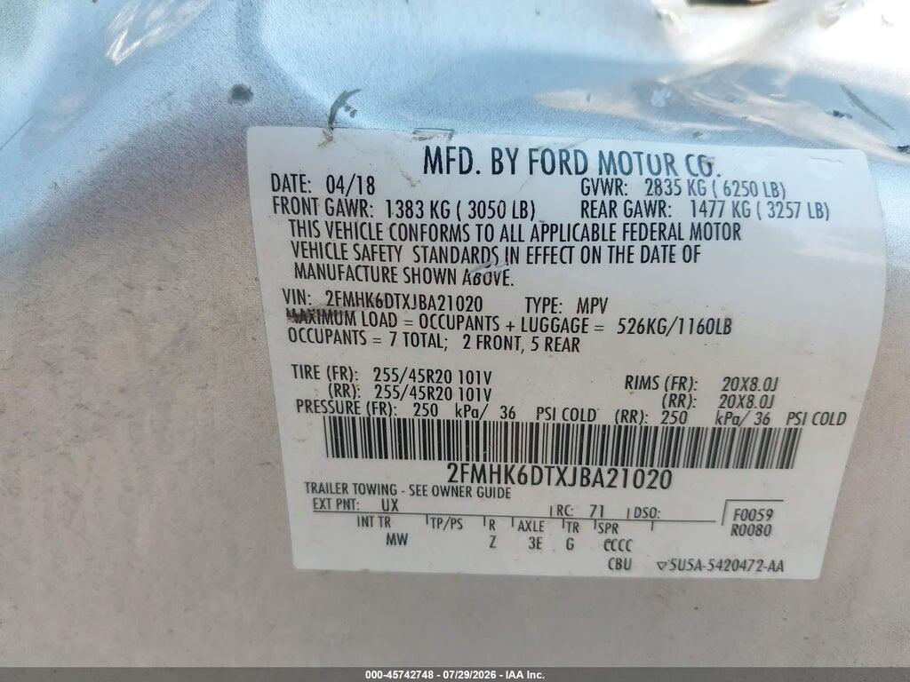 2FMHK6DTXJBA21020 2018 FORD FLEX photo no. 9