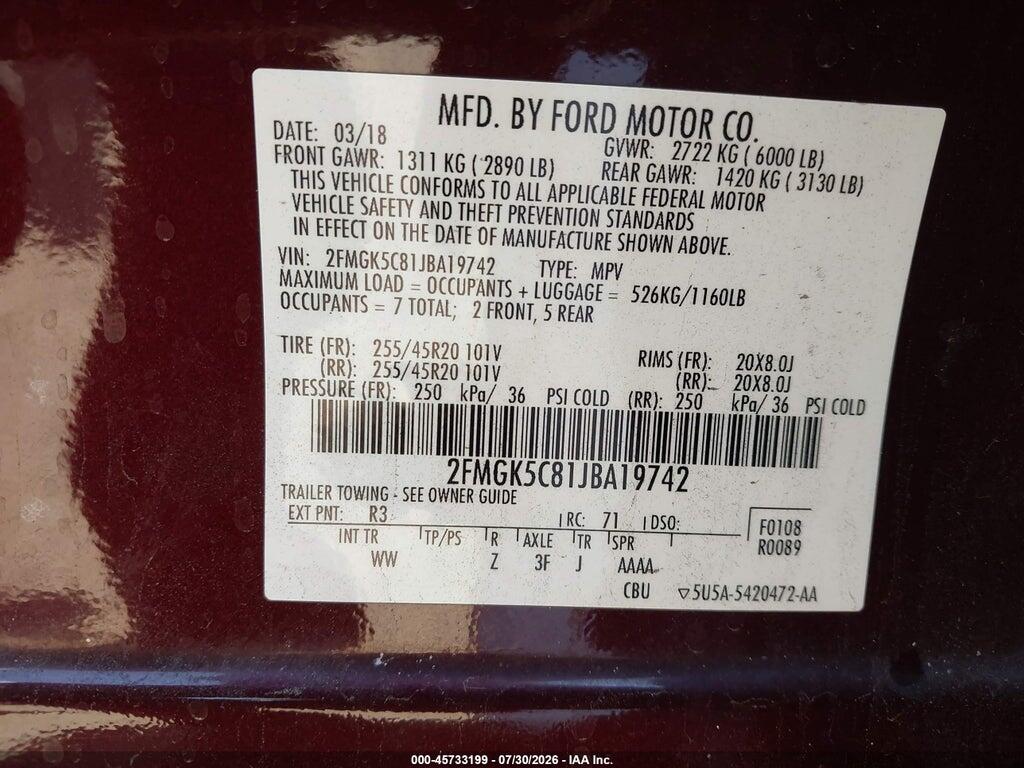 2FMGK5C81JBA19742 2018 FORD FLEX photo no. 9