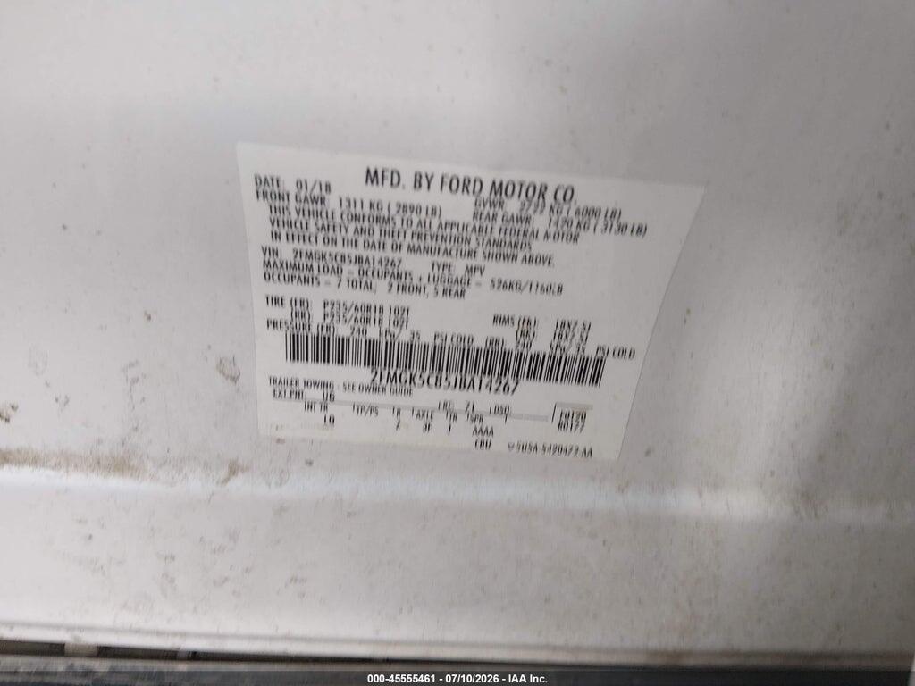 2FMGK5C85JBA14267 2018 FORD FLEX photo no. 9