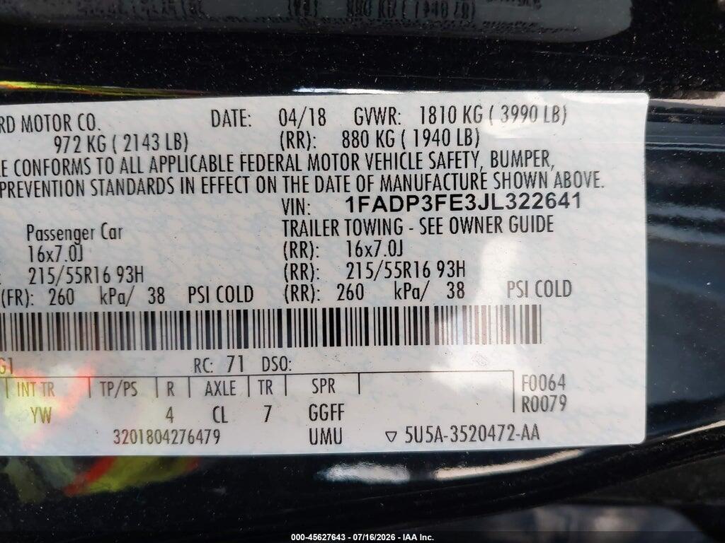 1FADP3FE3JL322641 2018 FORD FOCUS photo no. 9