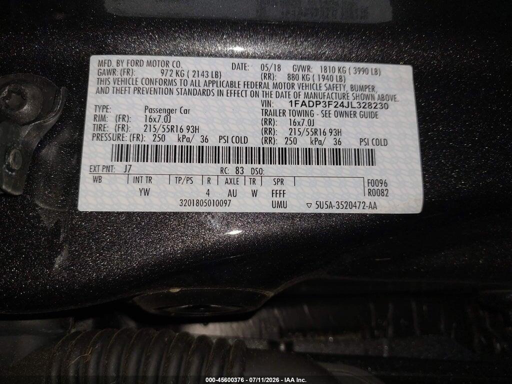 1FADP3F24JL328230 2018 FORD FOCUS photo no. 9
