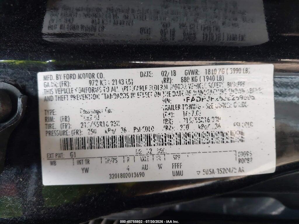 1FADP3F25JL259595 2018 FORD FOCUS photo no. 9