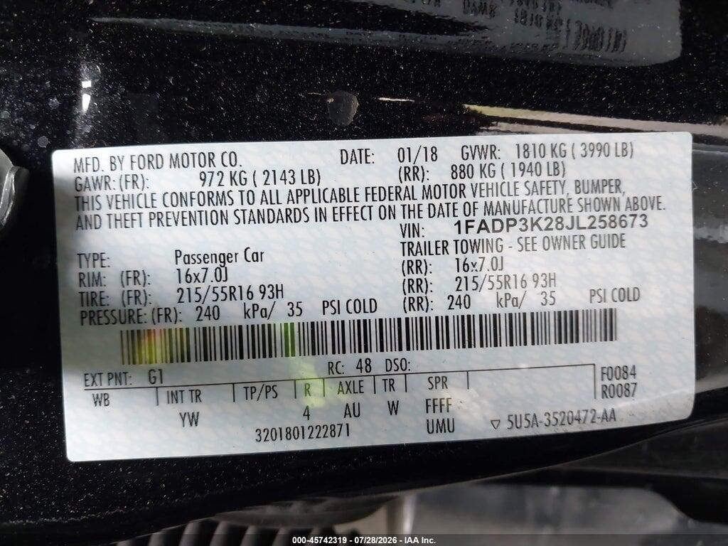 1FADP3K28JL258673 2018 FORD FOCUS photo no. 9