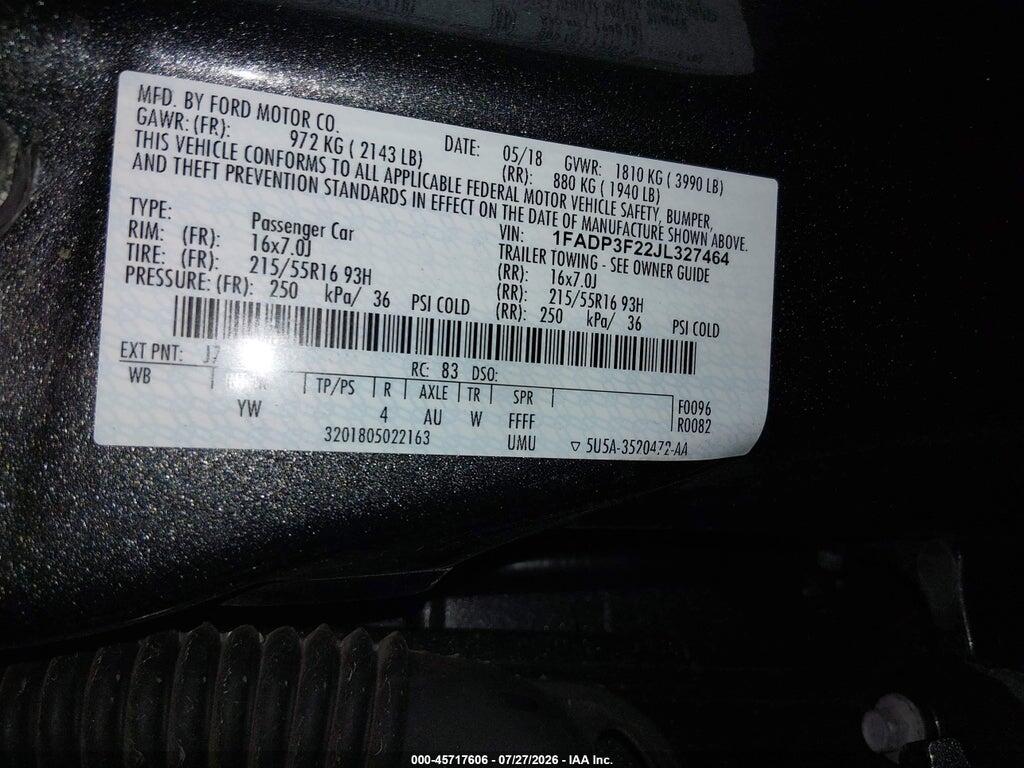 1FADP3F22JL327464 2018 FORD FOCUS photo no. 9