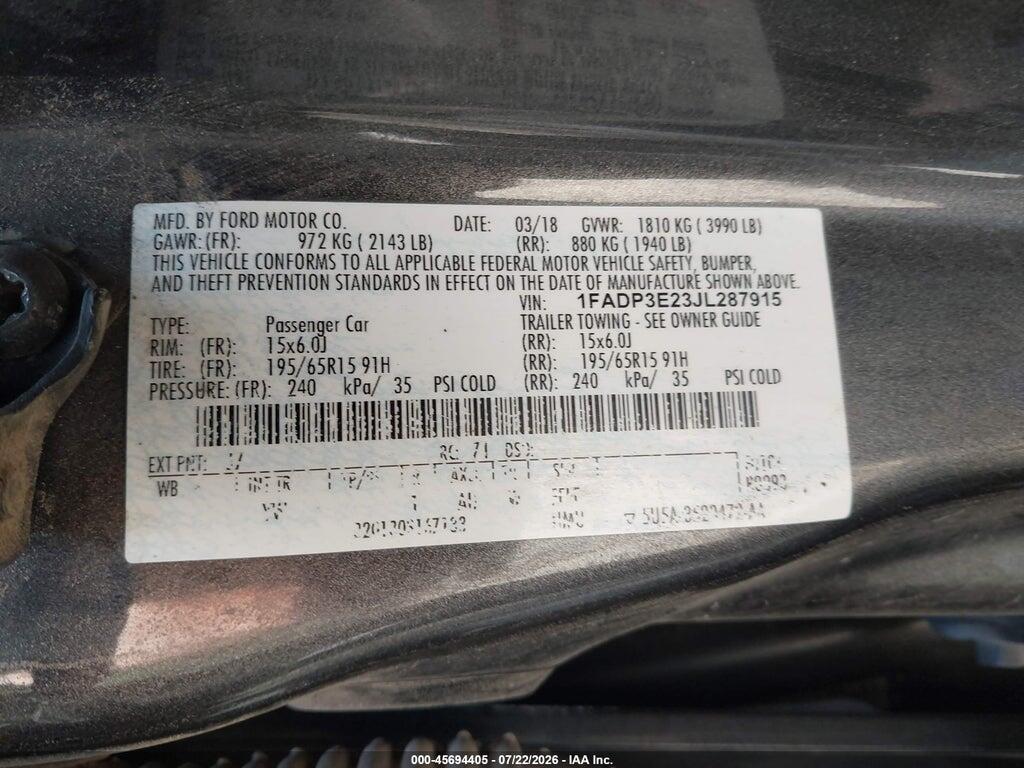 1FADP3E23JL287915 2018 FORD FOCUS photo no. 9