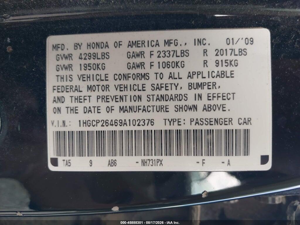 1HGCP26469A102376 2009 HONDA ACCORD photo no. 9