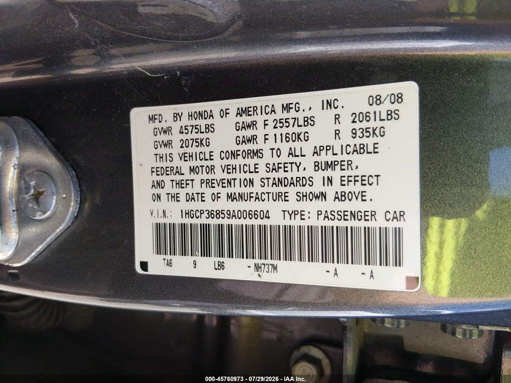 1HGCP36859A006604 2009 HONDA ACCORD photo no. 8