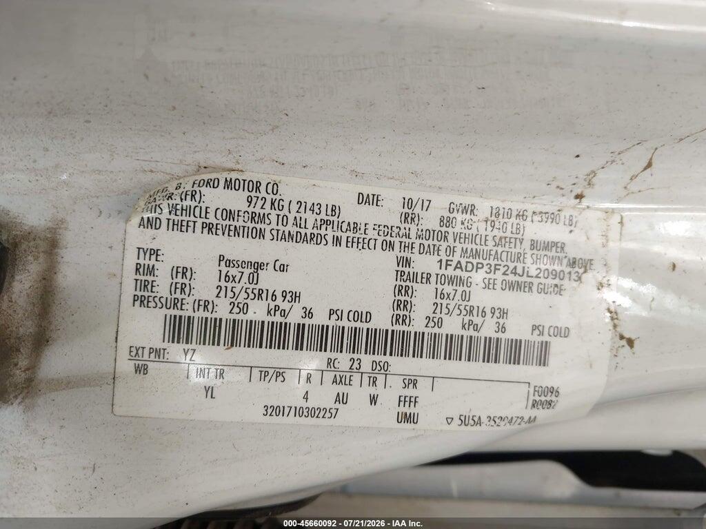 1FADP3F24JL209013 2018 FORD FOCUS photo no. 9