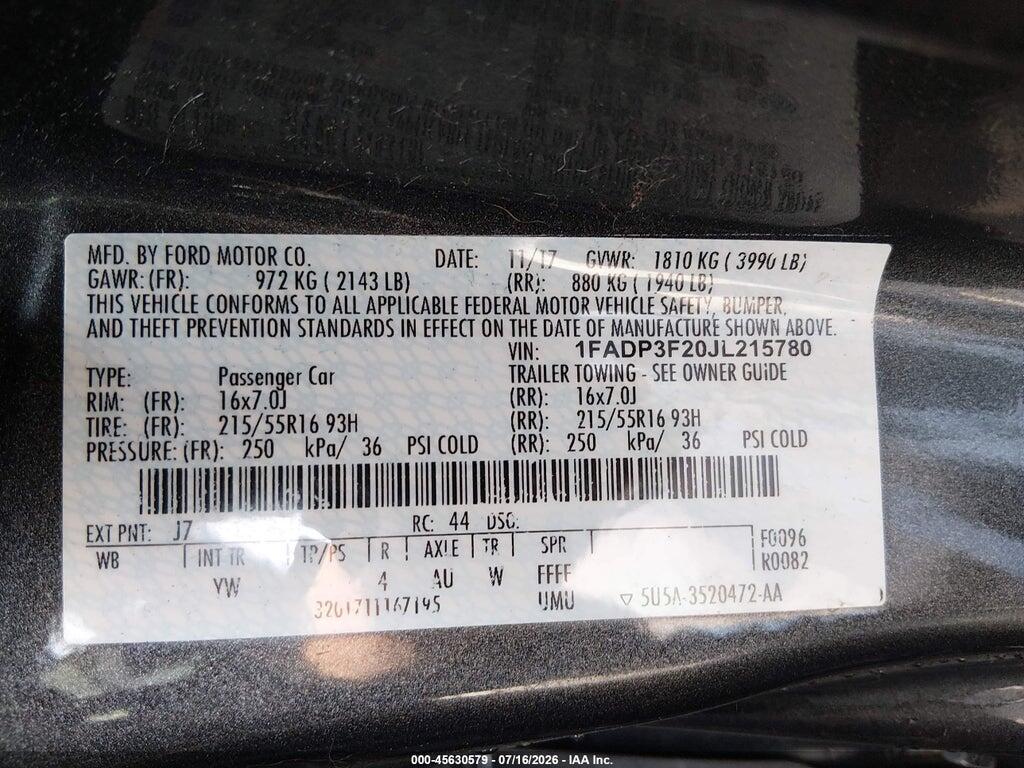1FADP3F20JL215780 2018 FORD FOCUS photo no. 9