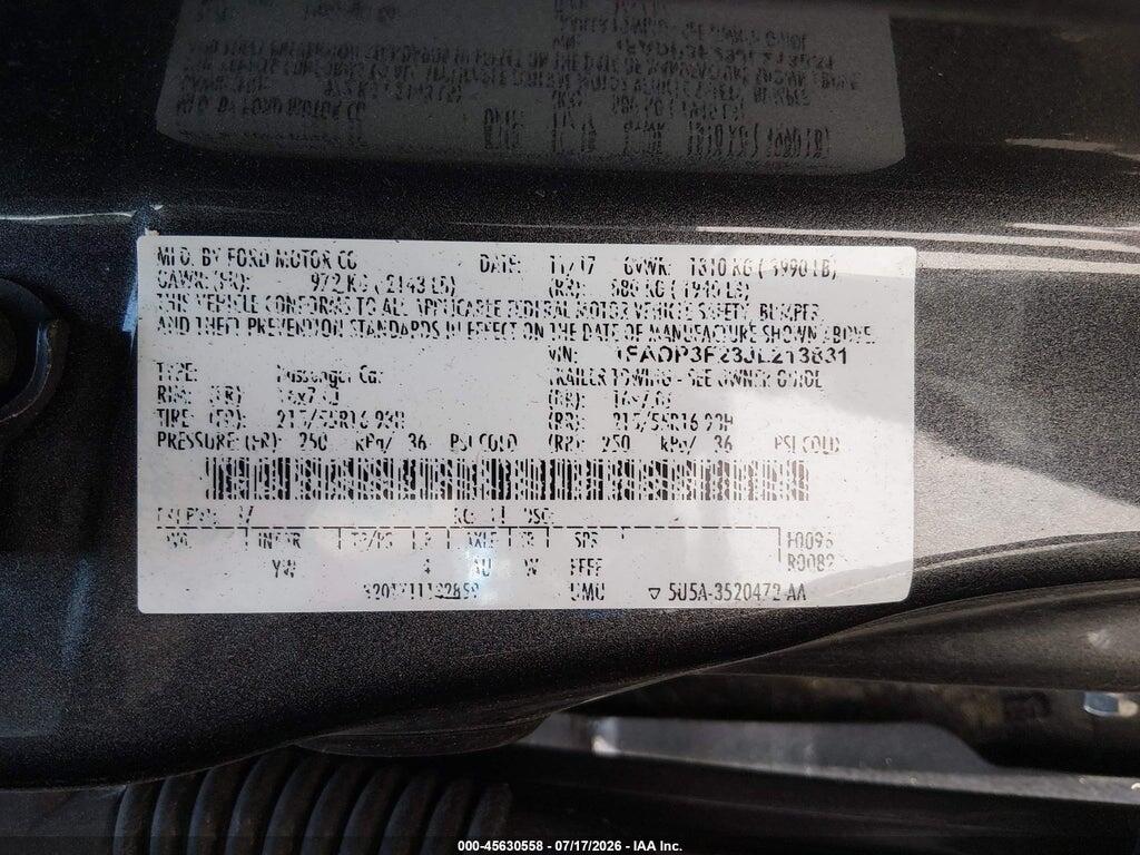 1FADP3F23JL213831 2018 FORD FOCUS photo no. 9