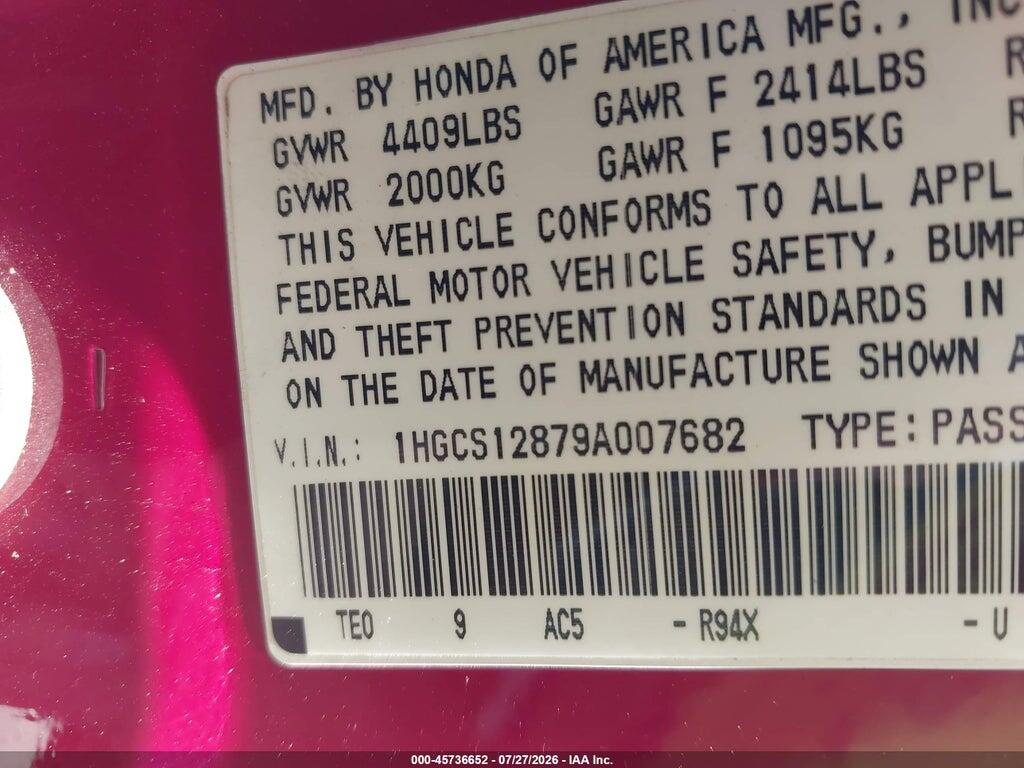 1HGCS12879A007682 2009 HONDA ACCORD photo no. 9