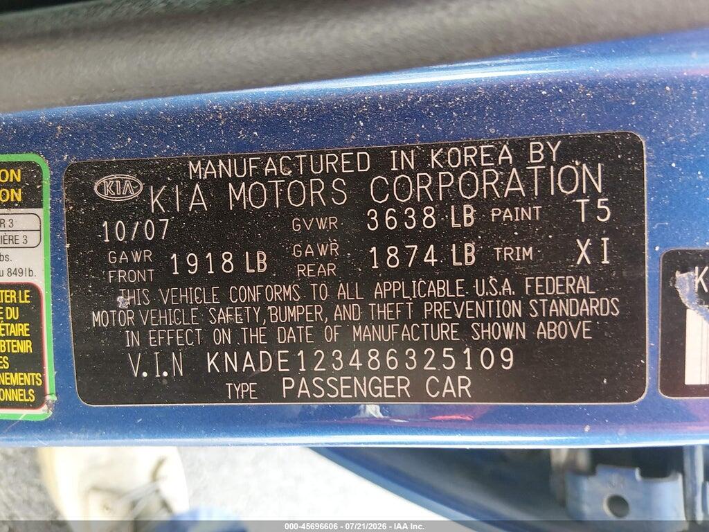 KNADE123486325109 2008 KIA RIO photo no. 9