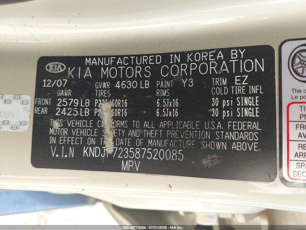 KNDJF723587520085 2008 KIA SPORTAGE photo no. 9