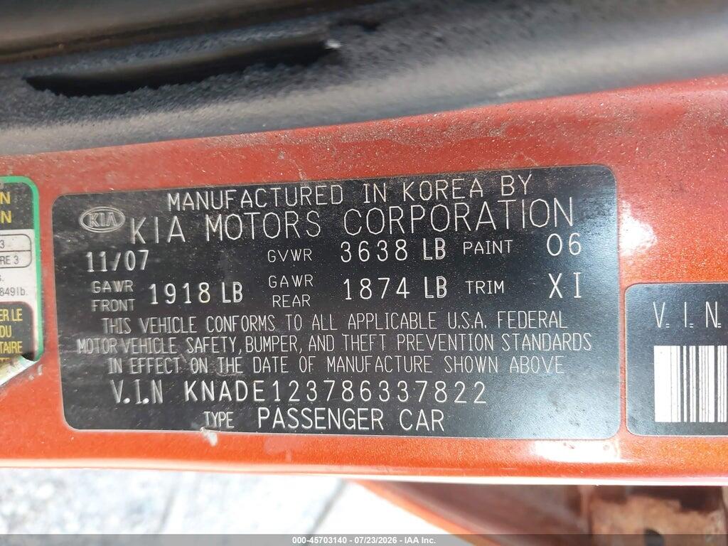 KNADE123786337822 2008 KIA RIO photo no. 9