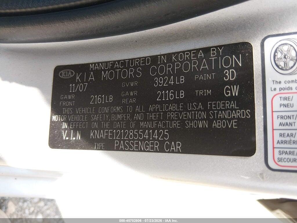 KNAFE121285541425 2008 KIA SPECTRA photo no. 9