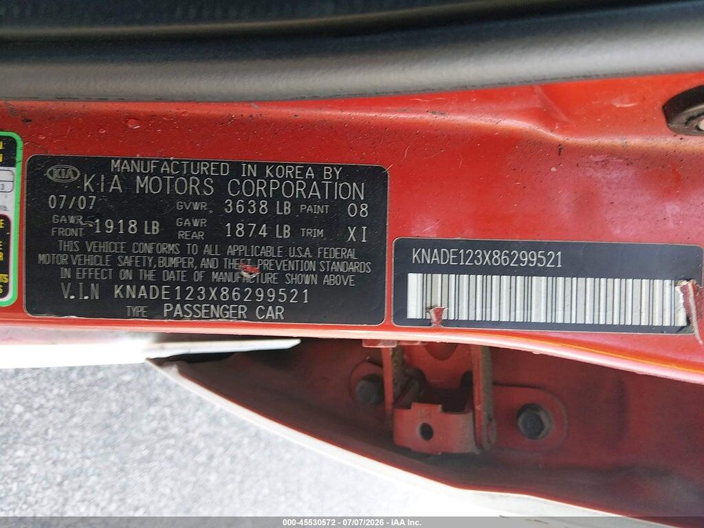 KNADE123X86299521 2008 KIA RIO photo no. 9
