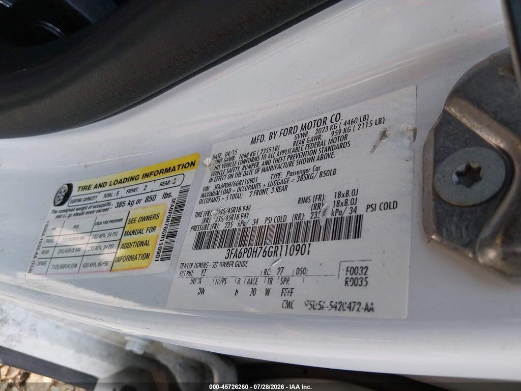 3FA6P0H76GR110901 2016 FORD FUSION photo no. 9