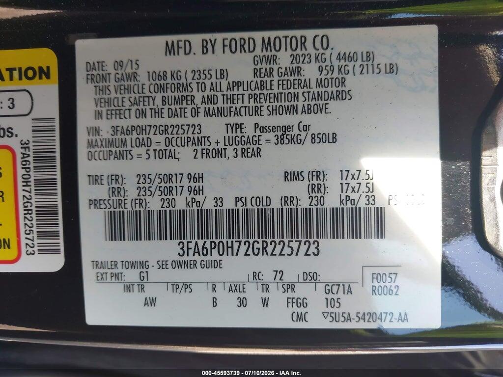3FA6P0H72GR225723 2016 FORD FUSION photo no. 9